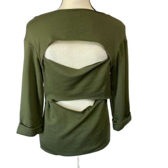 NWT Bebe Army Green Open Back 3/4 Sleeve Sweatshirt Size S #1205 - Picture 6 of 12